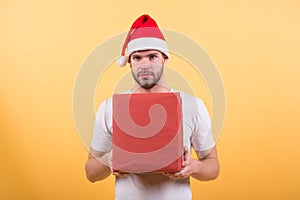 So huge. attractive santa deliver your gift. secret present from sexy man. xmas present box. boxing day concept. macho