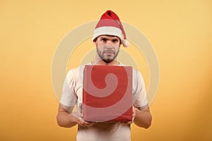 So huge. attractive santa deliver your gift. secret present from sexy man. xmas present box. boxing day concept. macho