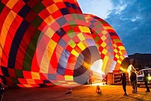 Huge balloons inflate before launch. Turkey. Cappadocia photo