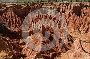 Huge big sand stone rock in the middle of drought