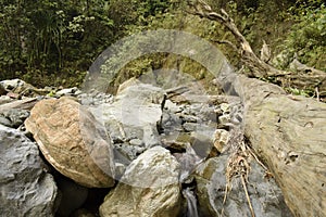 huge boulders in the gorge of buxa river tributary