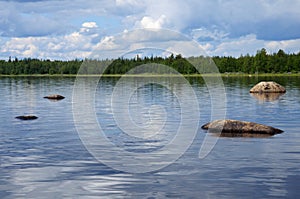 Huge boulders in northern Karelian lake