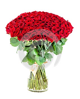 Huge bouquet of red roses in a vase