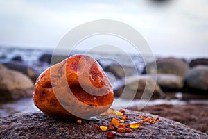 Huge bright yellow amber on the beach