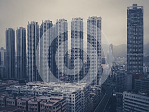 Huge building towers - skyscrapers in China - vintage filter