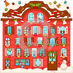 Huge Christmas house with lot of large numbered windows