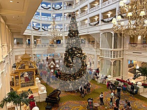 The huge Christmas Tree at the  Grand Floridian Resort Hotel at Disney World