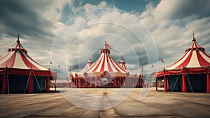 Huge circus tent ready for a traveling company of acrobats, clowns, and other entertainers which gives performances