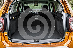 Huge, clean and empty car trunk of a modern compact suv.