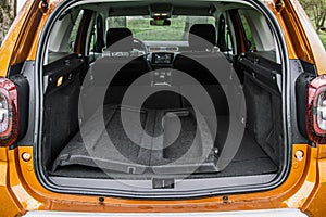 Huge, clean and empty car trunk of a modern compact suv.