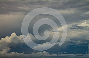 Huge clouds called cumulonimbus in the sky. Water in a gaseous state. Horizontal photography