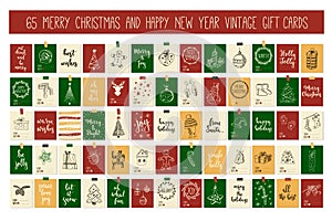 Huge collection Merry Christmas and Happy New Year vintage gift tags cards with calligraphy.