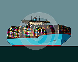 A huge container ship. Transoceanic transportation. Delivery of goods by sea
