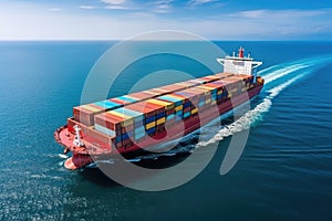 Huge Container Tanker at Sea, Cargo Concept, Loaded Container Ship, Generative AI Illustration