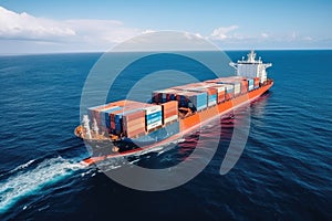 Huge Container Tanker at Sea, Cargo Concept, Loaded Container Ship, Generative AI Illustration