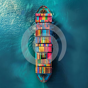 Huge Container Tanker at Sea, Cargo Concept, Loaded Container Ship, Generative AI Illustration