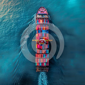Huge Container Tanker at Sea, Cargo Concept, Loaded Container Ship, Generative AI Illustration