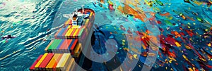 Huge Container Tanker at Sea, Cargo Concept, Loaded Container Ship, Generative AI Illustration