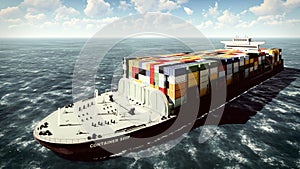 Huge container on way to port 3d rendering