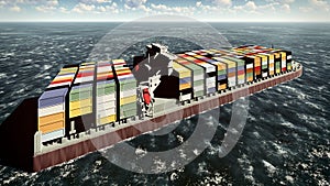 Huge container on way to port 3d rendering