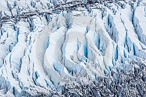 Huge Crevasses show blue ice deep in the Matanuska Glacier of Alaska