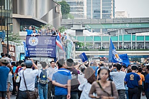 Huge crowds of Leicester City Supporters celebrate with Leicester City Team parade