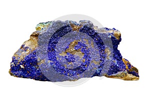 Huge crude azurite stone on white background