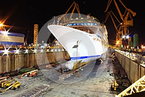 Huge cruise ship at dry dock