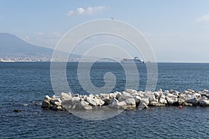 Huge cruise ship on the sea near Naples, Italy