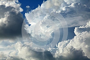 A huge cumulus and cumulonimbus clouds conglomeration