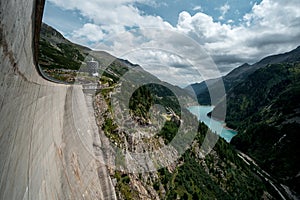 Huge dam in the Austrian Maltatal with mountains, river and see