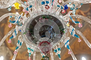 A Huge Decorated Glass Chandelier Made In murano, Near Venice, In Italy