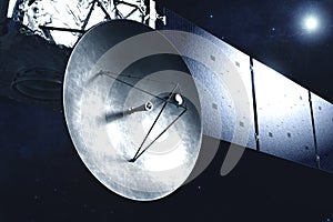 A huge dish of antenna, on a space satellite, station. Elements of this image were furnished by NASA