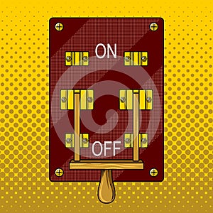 Huge electric knife switch off pop art vector