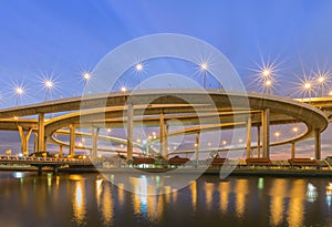 Huge elevated crossroad (Bhumibol bridge) of Bangkok, Thailand