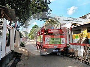 Huge Elpiji Truck Passing Through Villages to Sell to Liquefied Petroleum Gas or LPG to the Local