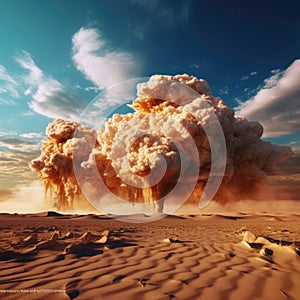 Huge explosion in a desert. Generative AI