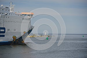 a huge ferry goes out to sea