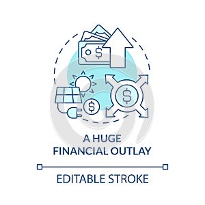 Huge financial outlay blue concept icon