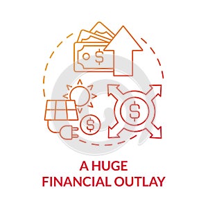 Huge financial outlay red gradient concept icon