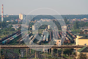 Huge Freight Station with many trains and wagons - Cargo transportation