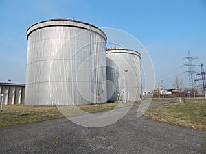 Huge gas tanks for processing a gas, created during the cleaning process