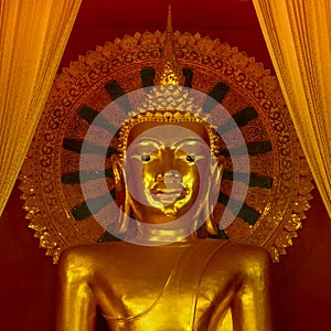 Huge golden buddha statue in quadrangular image format