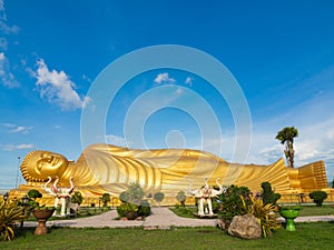 Huge golden reclining Buddha at Songkhla Thailand