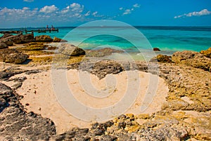 Huge heart. Beach and stones in the form of hearts. Cancun. Mexico