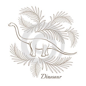 Huge herbivorous dinosaur surrounded with palm branches sketch