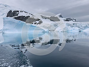 A huge high breakaway glacier in the southern ocean off the coast of Antarctica, the Antarctic Peninsula, the Southern