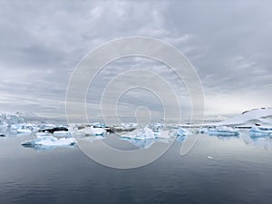 A huge high breakaway glacier in the southern ocean off the coast of Antarctica, the Antarctic Peninsula, the Southern