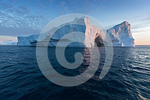 Huge icebergs of different forms in the Disko Bay, West Greenland. Their source is by the Jakobshavn glacier. Greenland