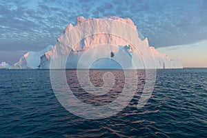 Huge icebergs of different forms in the Disko Bay, West Greenland. Their source is by the Jakobshavn glacier. Greenland